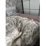 Вафельное покрывало 200×230 см айвори с оливково-зелёными цветами