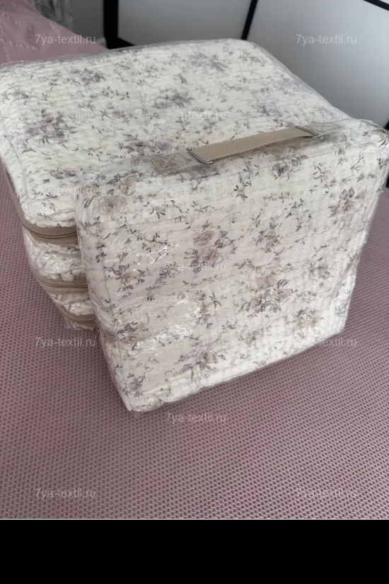 Вафельное покрывало 200×230 см айвори с розовыми цветами